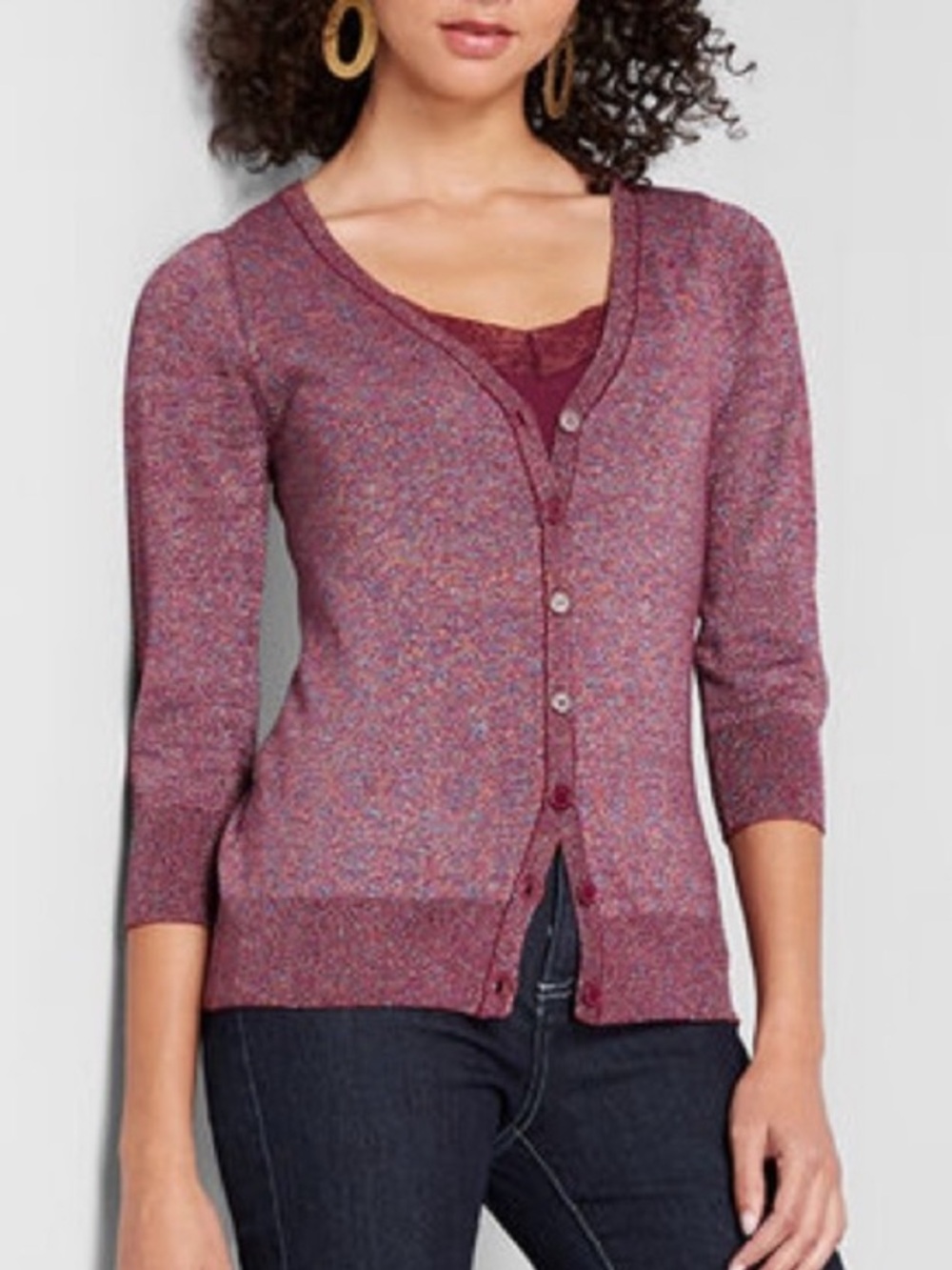 ModCloth Charter School Metallic Cardigan Sweater Purple Maroon Fitted Button Up
